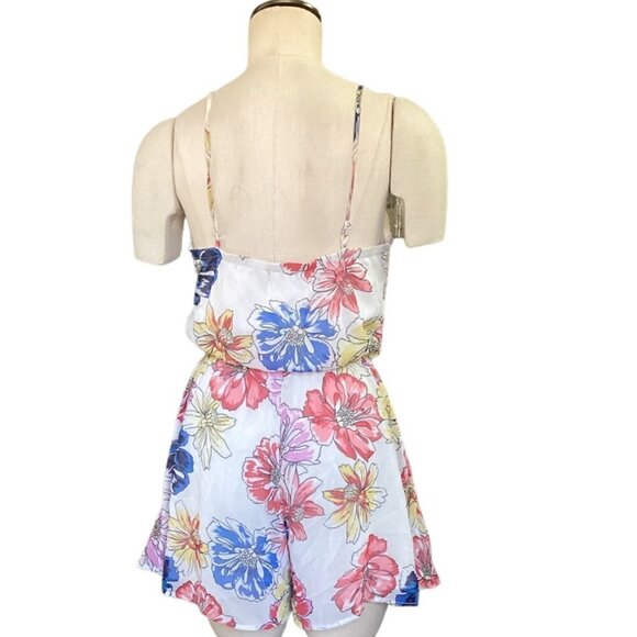 TRIXX Clothing Co Floral Chiffon Lined Surplice Spaghetti Strap Romper Sz M 150E - Picture 5 of 8